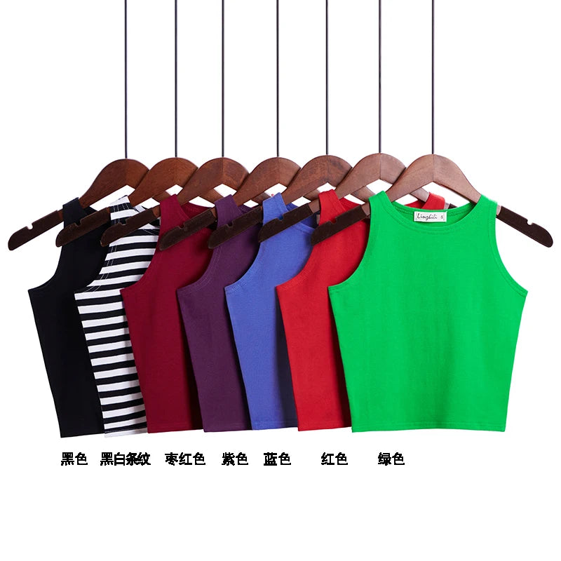 Fashion 2022 New Women Sexy Cotton Crop Top Crop Bustier Multicolor Sleeveless Cropped Blusas Vest Tank Top Camisole 14 Colors