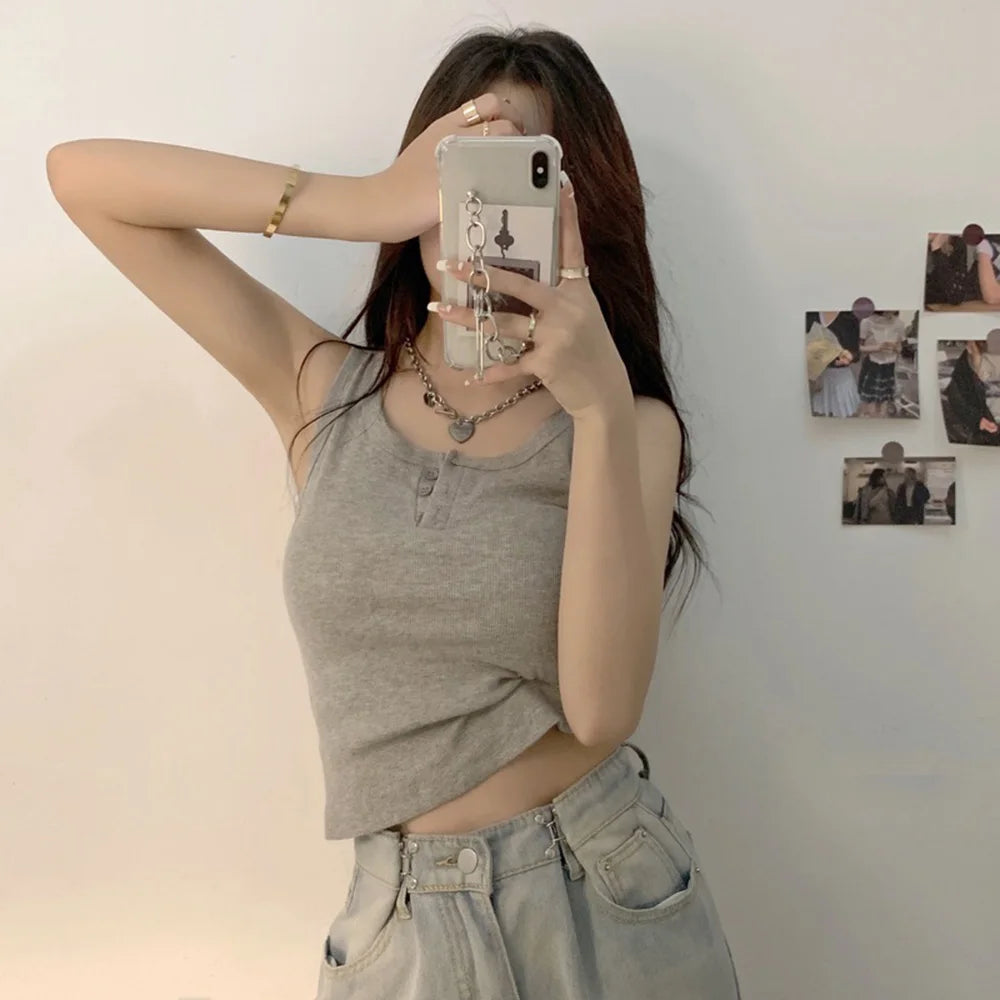 Tank Top for Women Ribbed Button Down Sleeveless Blouse Solid Color Casual Women&