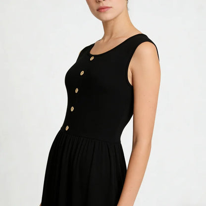 Casual Sleeveless Suspender Skirt For Women Solid Color Loose Vest Dress Slim Fit Age Reducing Summer Dress With Pockets