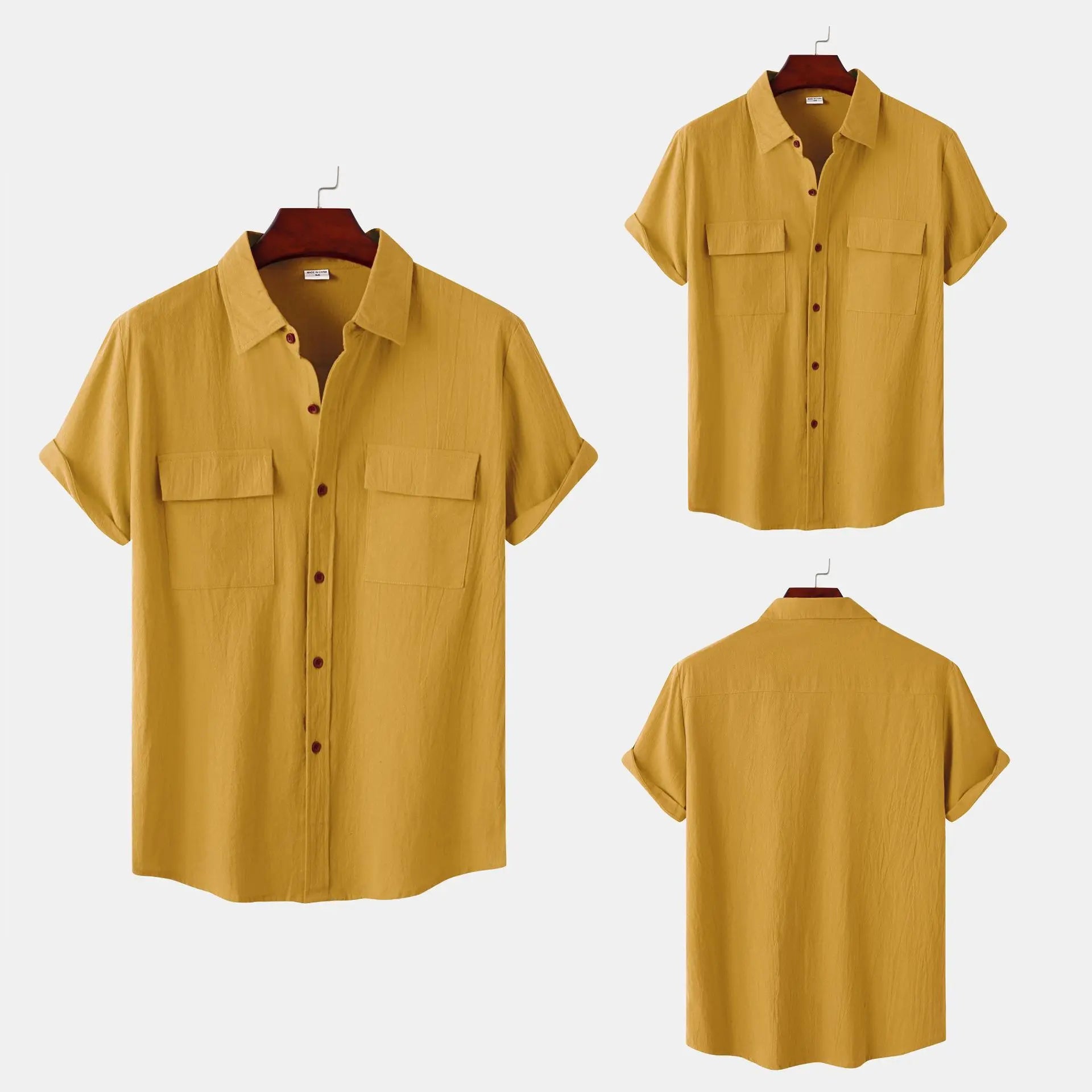 Turn Down Collar Men Shirts Solid Short Sleeve Shirts Single Breasted Casual Shirt Buttons Cardigan Sports Loose Breathable