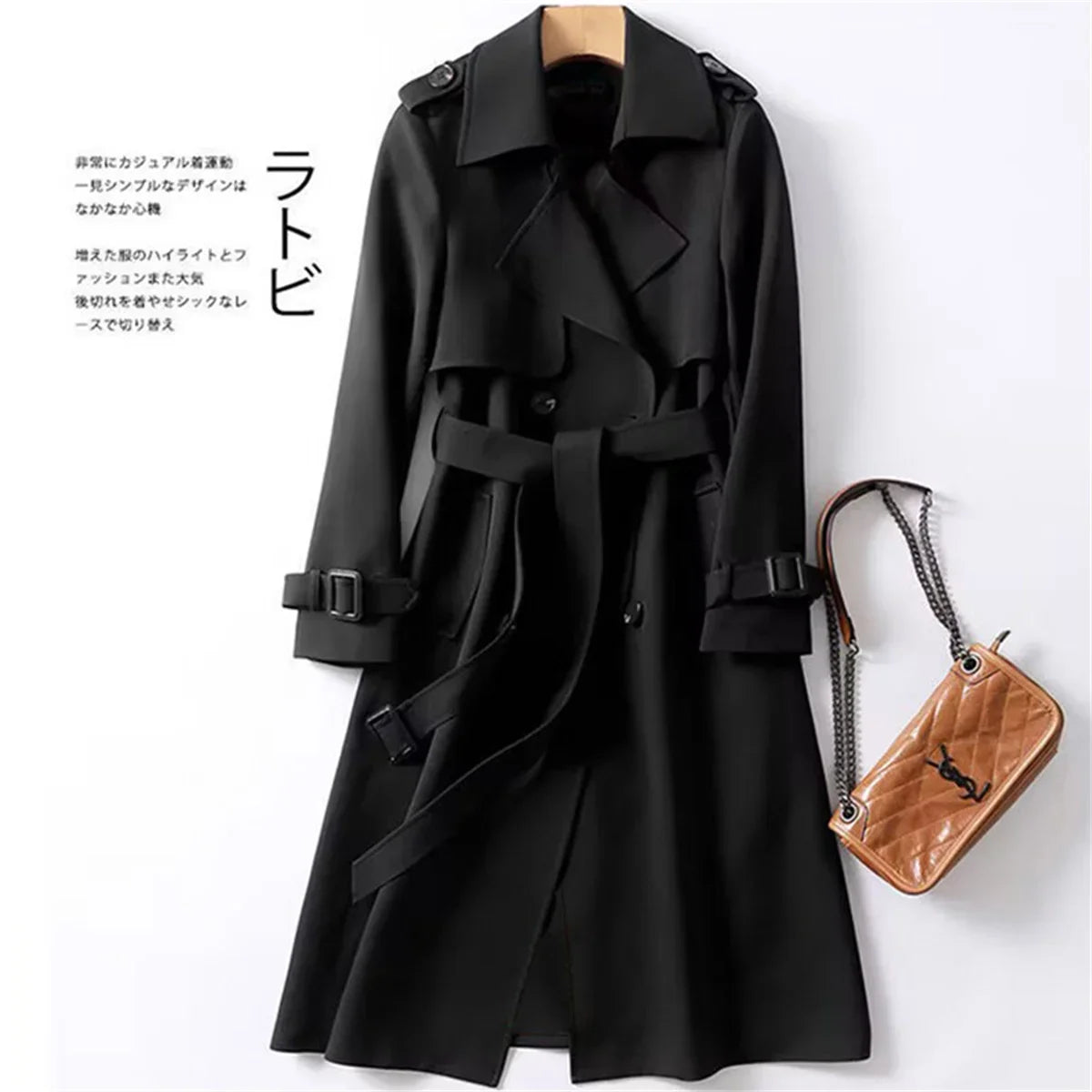 Elegant Women  Fashion British Jackets Autumn Winter Widebreaker Streetwear Midi Coats Casual Office Lady Button Slim Chic Coat