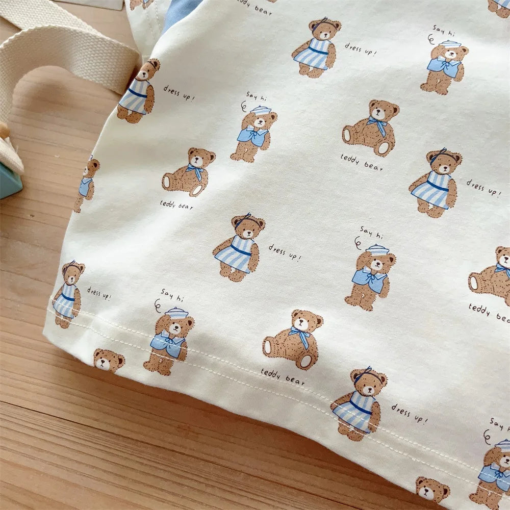 Kids Fashion: Short Sleeve Home Wear Set 2PCS , Thin Style with Cute Bear Prints, A Class Infant Clothing Set for Boys 3M-3Y