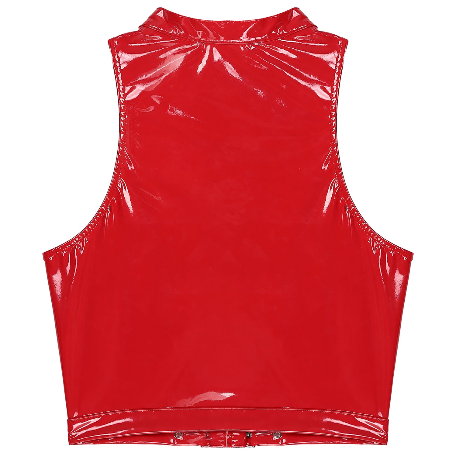 Mens Sleeveless Crop Top for Men Gothic Punk Clubwear Wet Look Patent Leather Vest Tops Hollow Out Eyelet Lace-Up Sleeveless Top