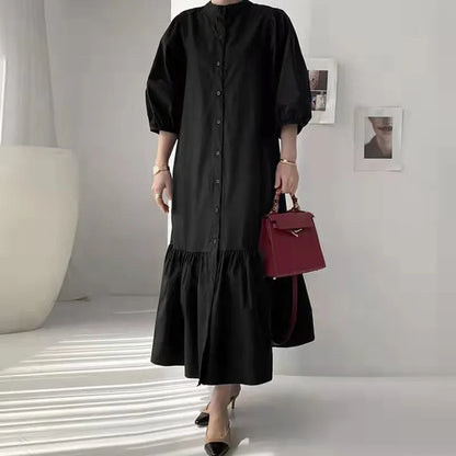 Fashion Summer Dress for Women Vintage Ruffles Hem Cardigan Long Dresses Women Elegant Casual Sundress Party Vestidos Robe Femme
