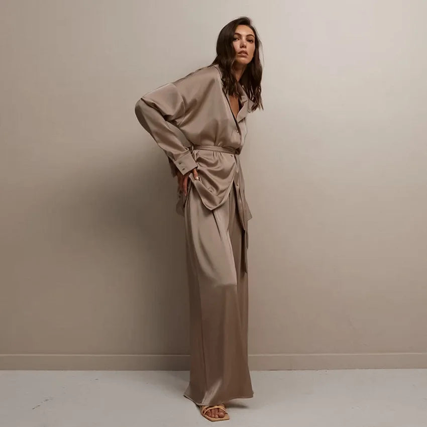 Silk-like Sleepwear Set Women&