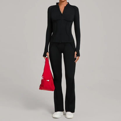 New Gym Yoga Outfit for Women Zipper Long Sleeve Fitness Suit Daily Casual Running Fitness Sportswear Two-Piece Sets Coat+Pants
