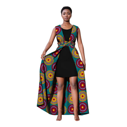 African Print Long Kaftans Dress for Women Sleeveless Vest Dresses Traditional African Design Party Clothing WY11071