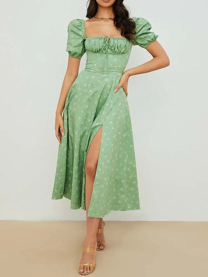 2025 New Fashion Women Floral Print Elegant A Line Long Dresses Casual Spring Summer Chic Party Maxi Dress  Robe Femme