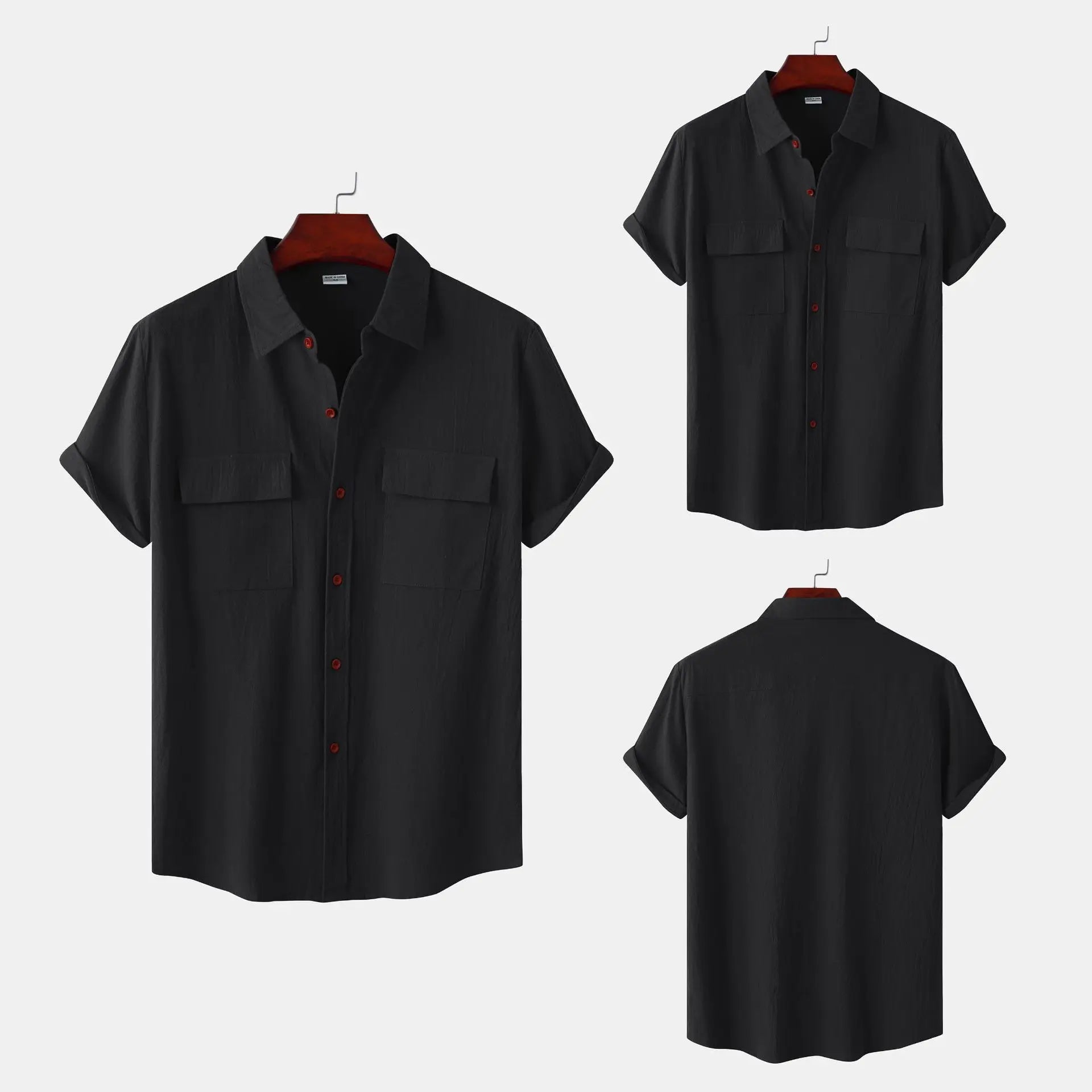 Turn Down Collar Men Shirts Solid Short Sleeve Shirts Single Breasted Casual Shirt Buttons Cardigan Sports Loose Breathable