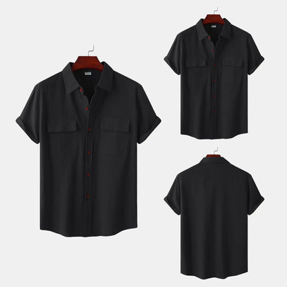 Turn Down Collar Men Shirts Solid Short Sleeve Shirts Single Breasted Casual Shirt Buttons Cardigan Sports Loose Breathable