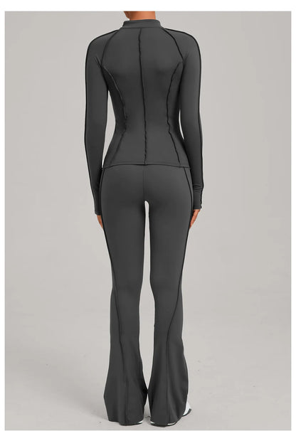 New Gym Yoga Outfit for Women Zipper Long Sleeve Fitness Suit Daily Casual Running Fitness Sportswear Two-Piece Sets Coat+Pants
