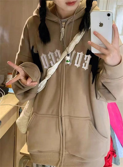 Hoodies Devil Women Men Dark Style Vintage Harajuku Hoody Zip Up Sweatshirt Hip Hop Streetwear Y2k Aesthetic Grunge Cardigan