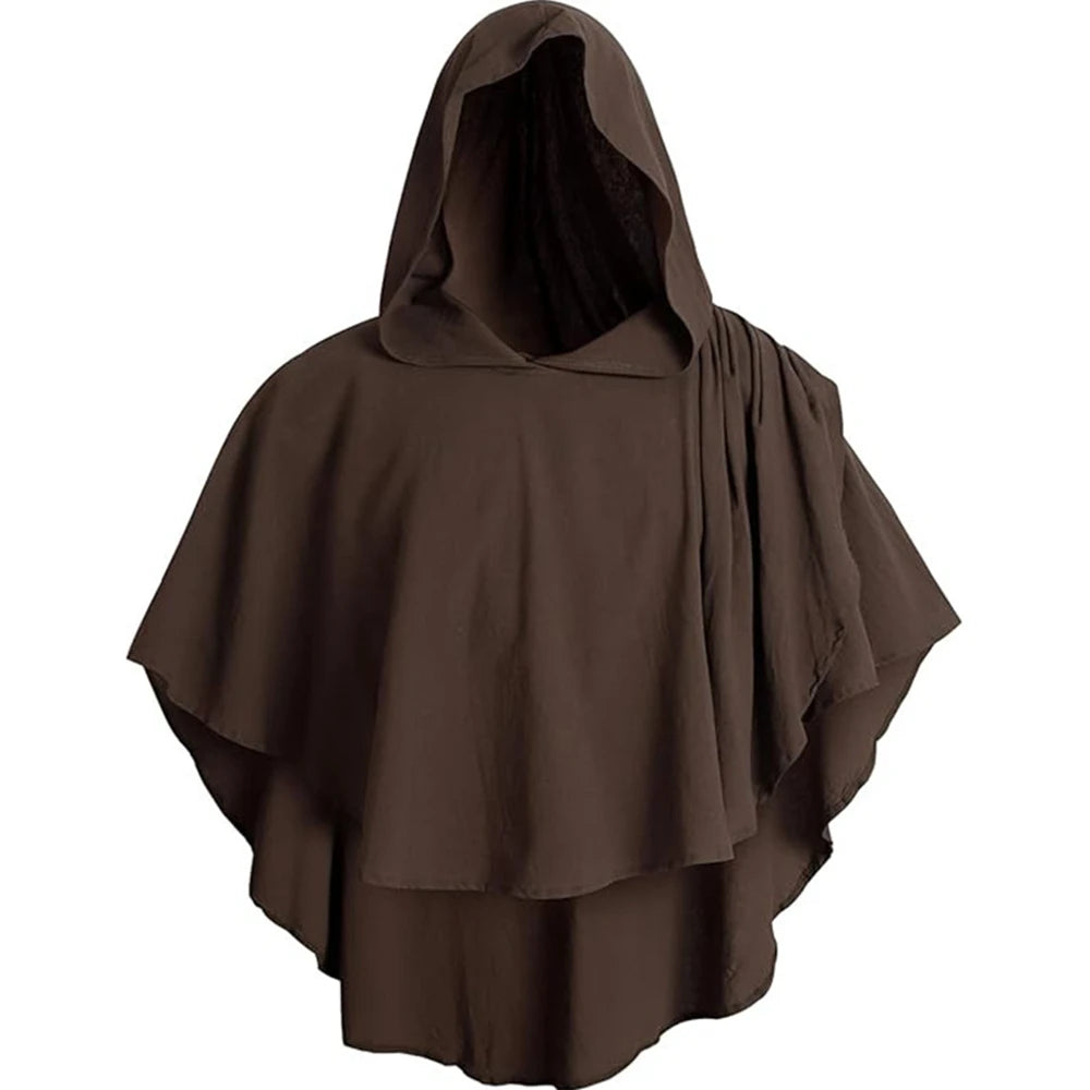 Medieval Hooded Cloak Coat for Men Medieval Cape Costume Adult Pagan Monk Robe Role Playing Short Cape