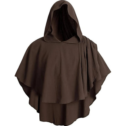 Medieval Hooded Cloak Coat for Men Medieval Cape Costume Adult Pagan Monk Robe Role Playing Short Cape