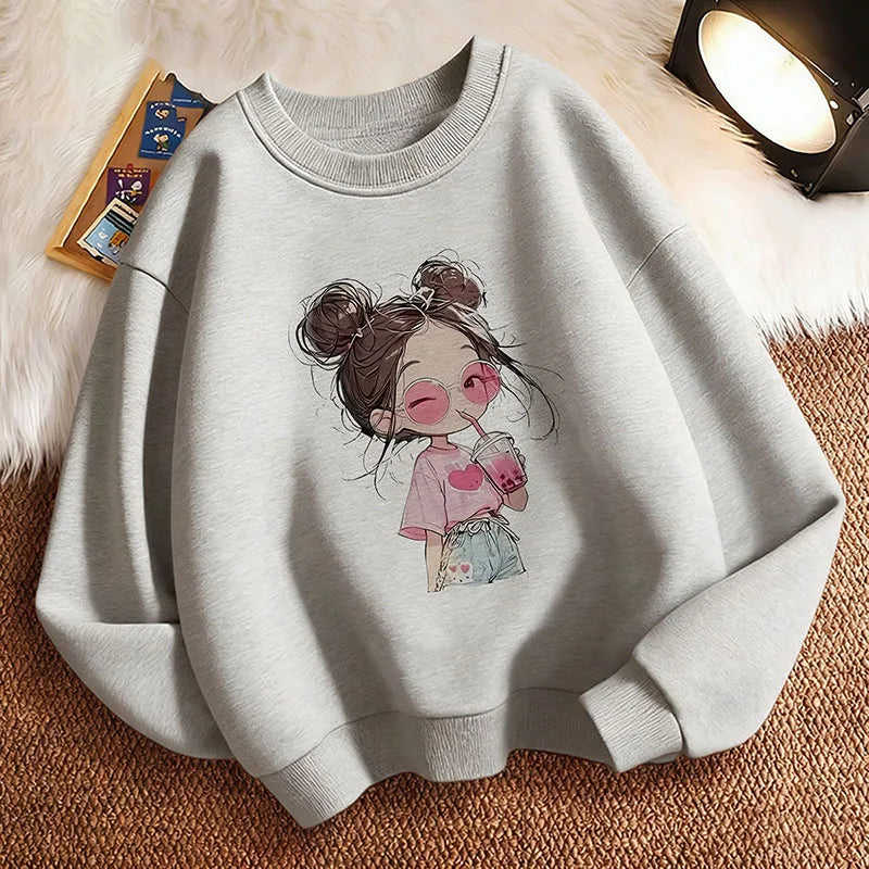 Hoodie Hip Hop Retro Girl Drink Juice Design Children&
