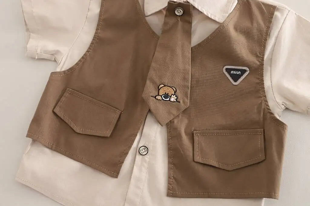 Children Baby Boys Clothes Outfits Sets Summer Kids Gentleman Tie Patchwork Vest T-Shirt 2pcs/Set Toddler Kids Clothing Sets