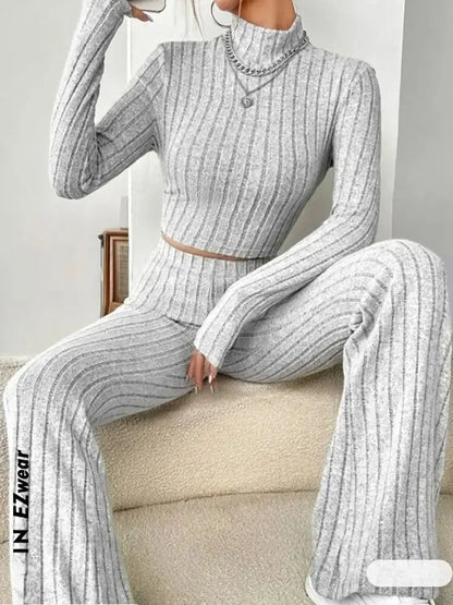 Women Fashion Solid Color Streetwear Autumn Winter Elegant Round Neck Tops Loose Pants Suit Casual Holiday Sport Two Piece Sets