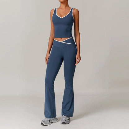 Women Gym Clothes Yoga Suits High Waist Two Piece Set Gym Leggings Yoga Sportswear Fitness Vest Crop Top Tracksuits Sports Bra