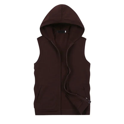 New Mens Sleeveless vest Summer Men  Tank Top With Hood Male Fashion None Sleeve Hoodie Zip Up Casual Sportswear Clothes