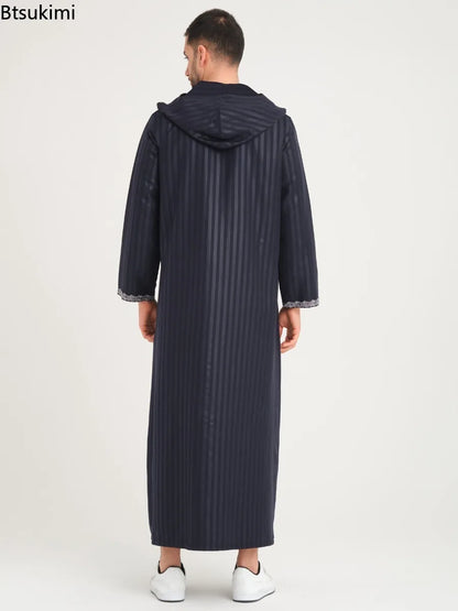 2026 New Middle East Men Clothes Moroccan Robe Muslim Men Dress Luxury Embroidered Hooded Abaya Islamic Kaftan Saudi Arabic Gown