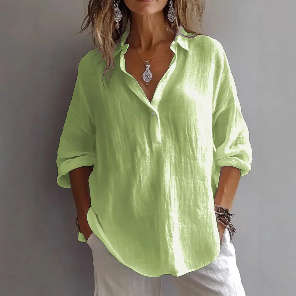 Summer Cotton Linen Blouses Women 2025 Fashion White V-neck Three Quarter Sleeve Loose Shirts Female Spring Casual Lady Clothes