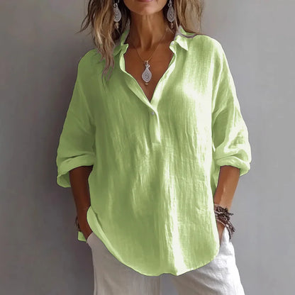 Summer Cotton Linen Blouses Women 2025 Fashion White V-neck Three Quarter Sleeve Loose Shirts Female Spring Casual Lady Clothes