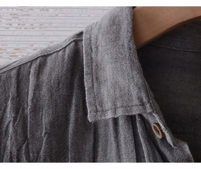 Linen Short Sleeved Shirt for Men, Trendy Japanese Retro Solid Color Summer Thin Casual Loose Cool Shirt Top
