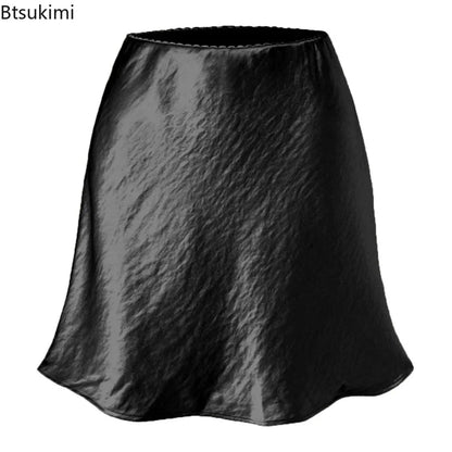 Summer Short Skirts for Women Office Wear Solid Color A Line Luxury Mini Satin Skirt Ladies High Waist Simple Women&