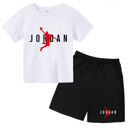 Children Summer Clothes T-shirt Sports Wear Letter Short-Sleeved +Shorts Boy 2P Girl Casual Fashion Coat Sunshine Basketball Set