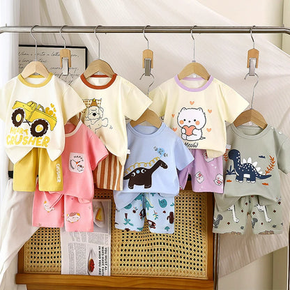Kids Summer Clothes Set Cartoon Baby Tops Shorts Set 2Pcs Cotton Children Loungewear Suit Kids Girls Boys Sport Outfit Suit