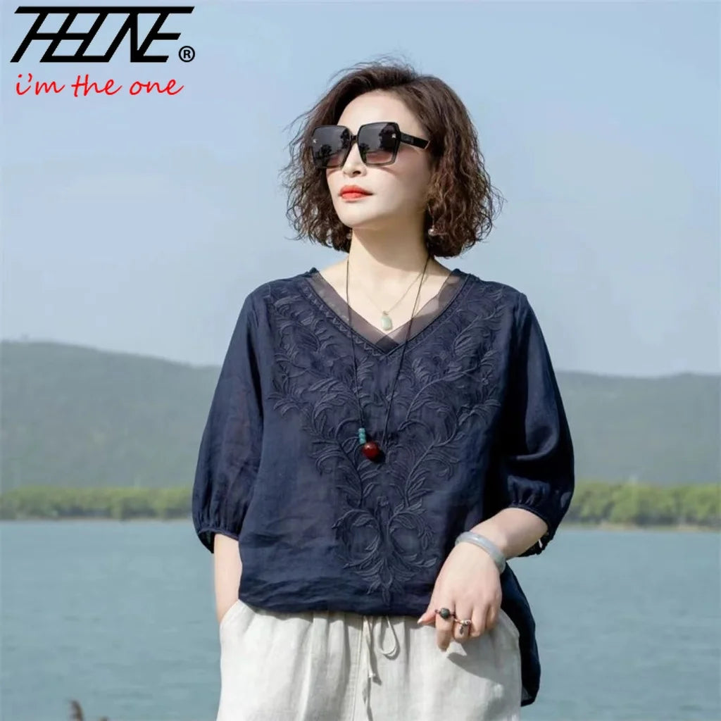Fashion Woman Blouse 2023 Cotton Linen Casual Blusa Mujer Camisas Women&