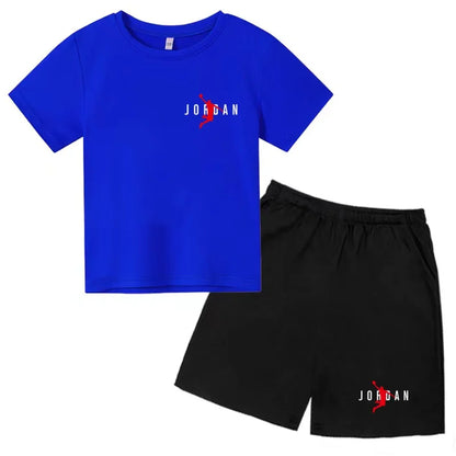 Children Summer Clothes T-shirt Sports Wear Letter Short-Sleeved +Shorts Boy 2P Girl Casual Fashion Coat Sunshine Basketball Set