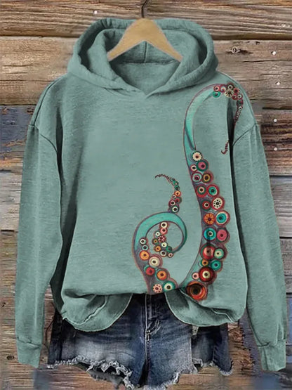 Hoodies Sweatshirts Printed Crewneck Blue Ocean Tentacles Casual Colors Outdoors Sports Harajuku Streetwear Women Men Clothing