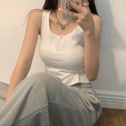 Tank Top for Women Ribbed Button Down Sleeveless Blouse Solid Color Casual Women&
