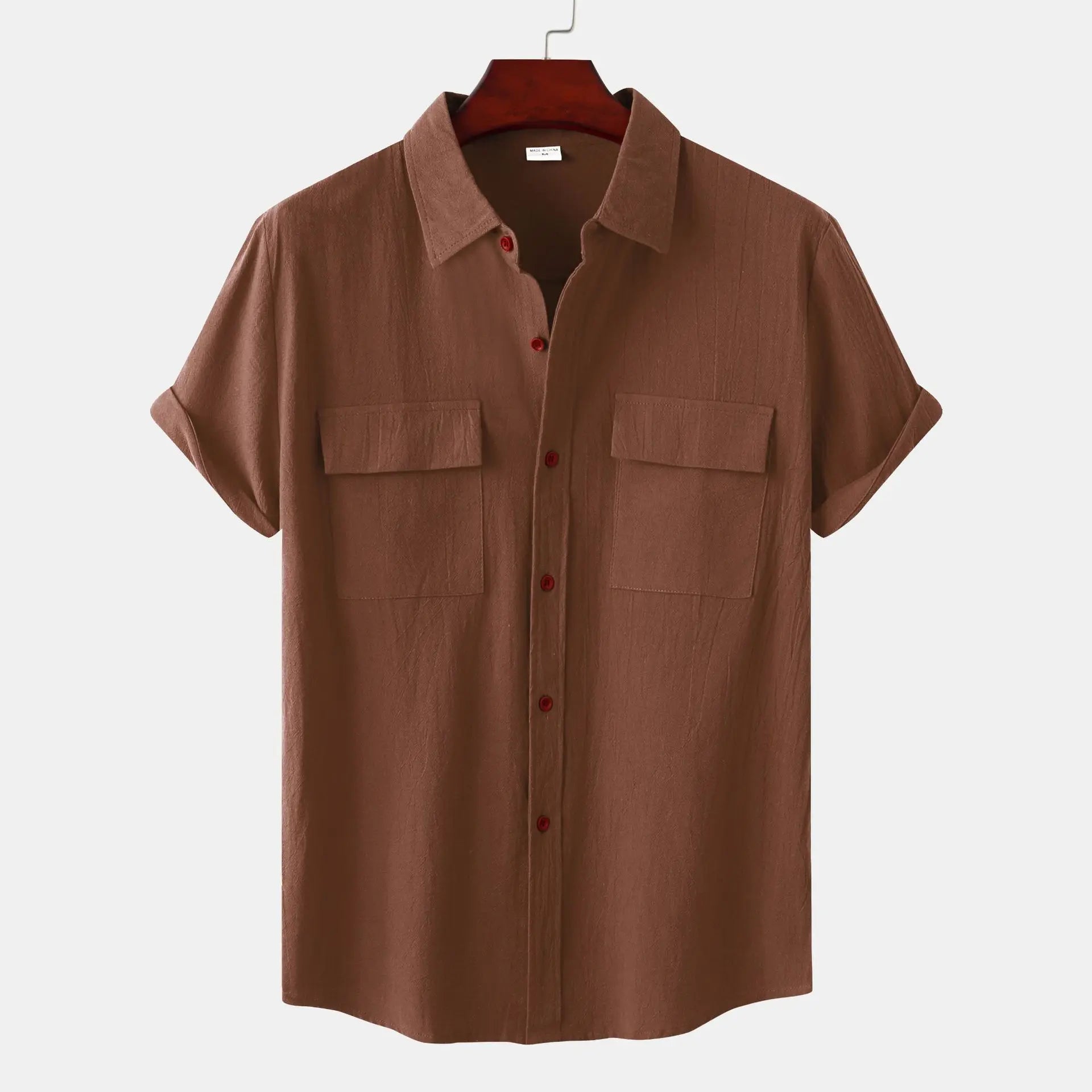Turn Down Collar Men Shirts Solid Short Sleeve Shirts Single Breasted Casual Shirt Buttons Cardigan Sports Loose Breathable