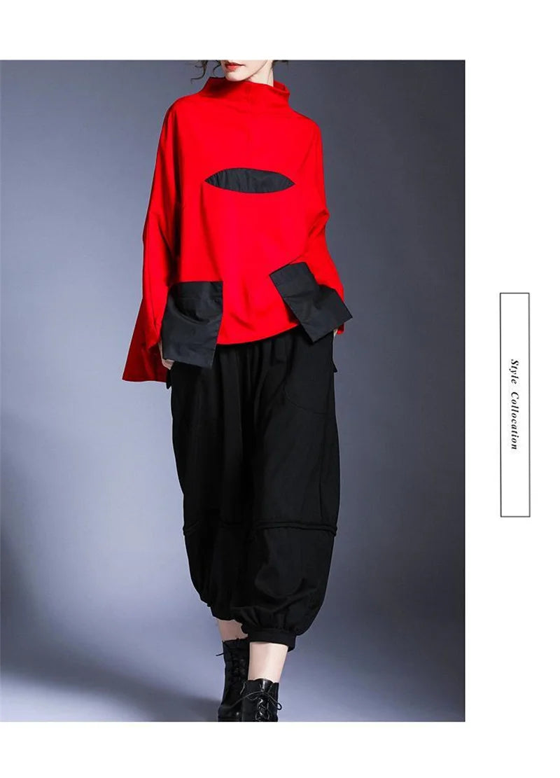 Hoodies Woman Clothing Woman Sweatshirts Autumn Loose High Neck Stitching Round  Coat Women&