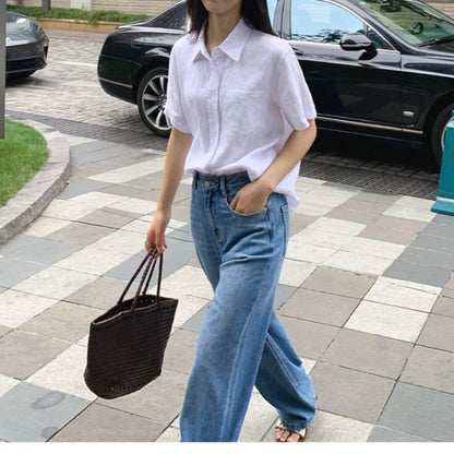 Linen Short-sleeved Shirt Women&