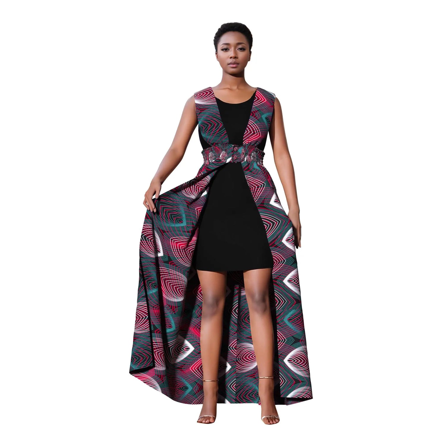African Print Long Kaftans Dress for Women Sleeveless Vest Dresses Traditional African Design Party Clothing WY11071