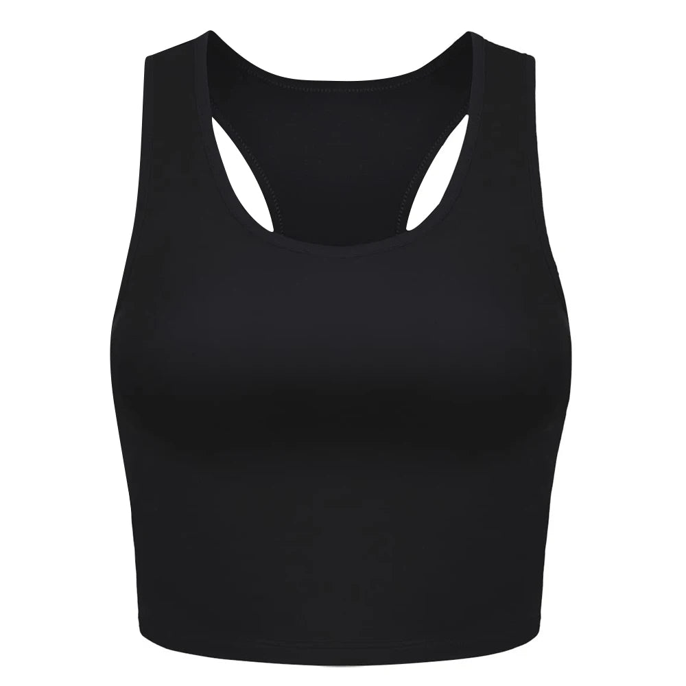 Sleeveless tank top for women, short top, elastic, for running, gym, sport, fitness, Summer, 1pc