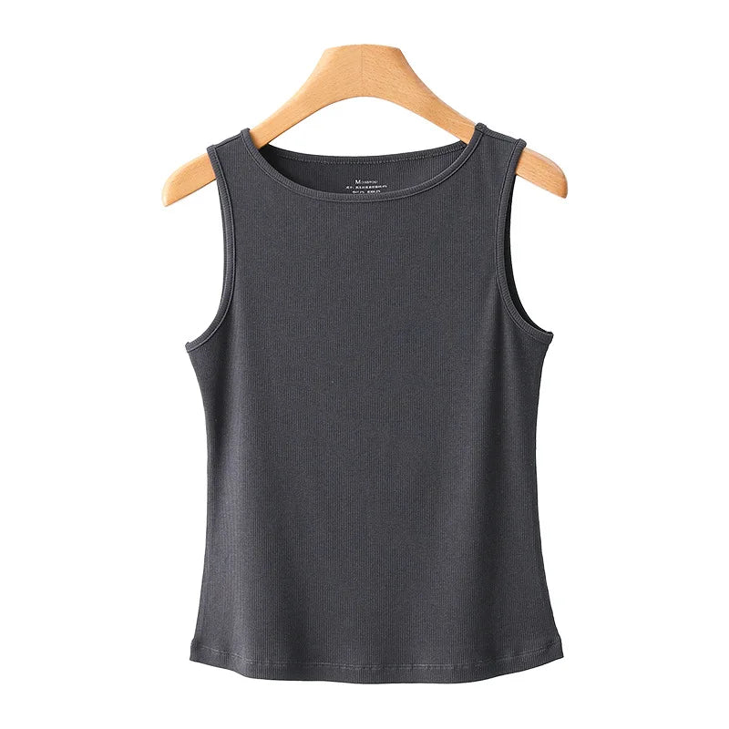 Women Tank Top Ribbed Cotton Boat Neck Sleeveless Tops Essentials M-XL