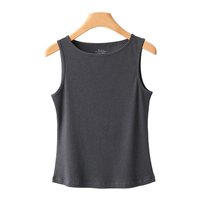 Women Tank Top Ribbed Cotton Boat Neck Sleeveless Tops Essentials M-XL