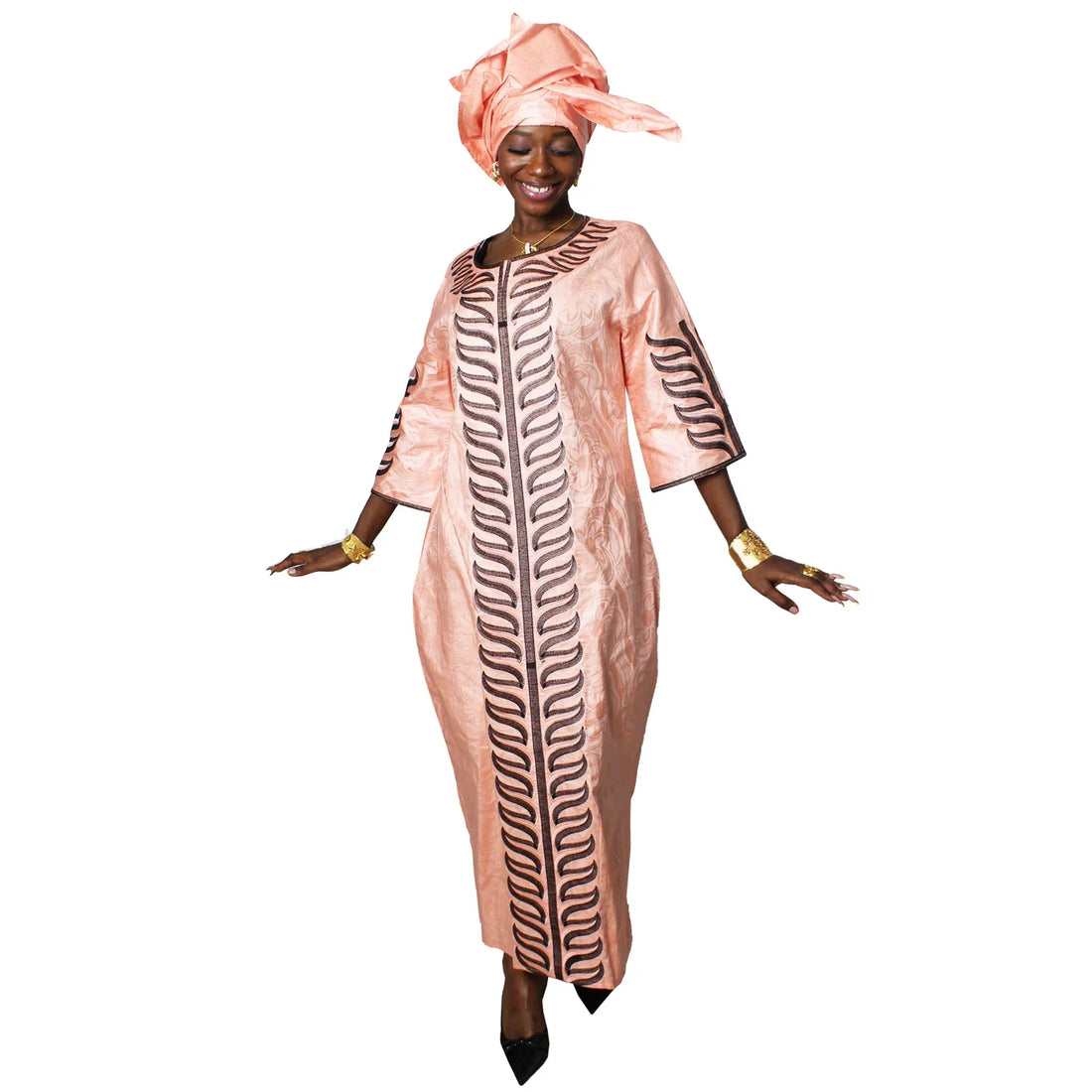 African Plus Size Kaftan Dress Emboridered Full Gown Nightdress Party Casual Dress With Scarf