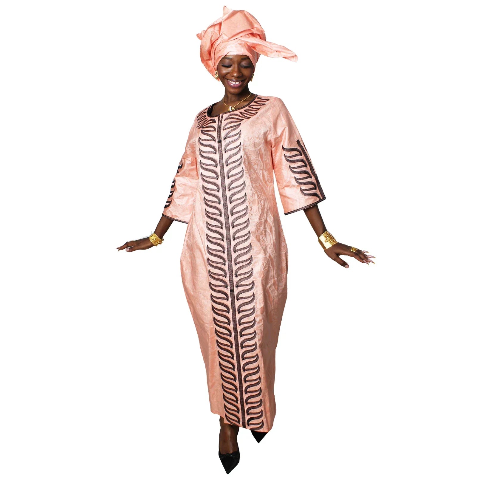 African Plus Size Kaftan Dress Emboridered Full Gown Nightdress Party Casual Dress With Scarf