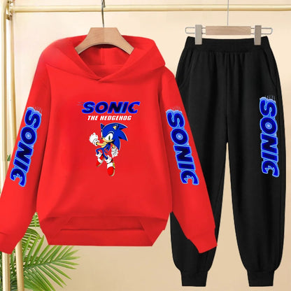 Kids Long-sleeved Clothing Supersonic Jogging Blue Sweatshirt Top Coat+Pants Hoodie Boys Girls 3-12Yrs Clothes Casual Sports Set