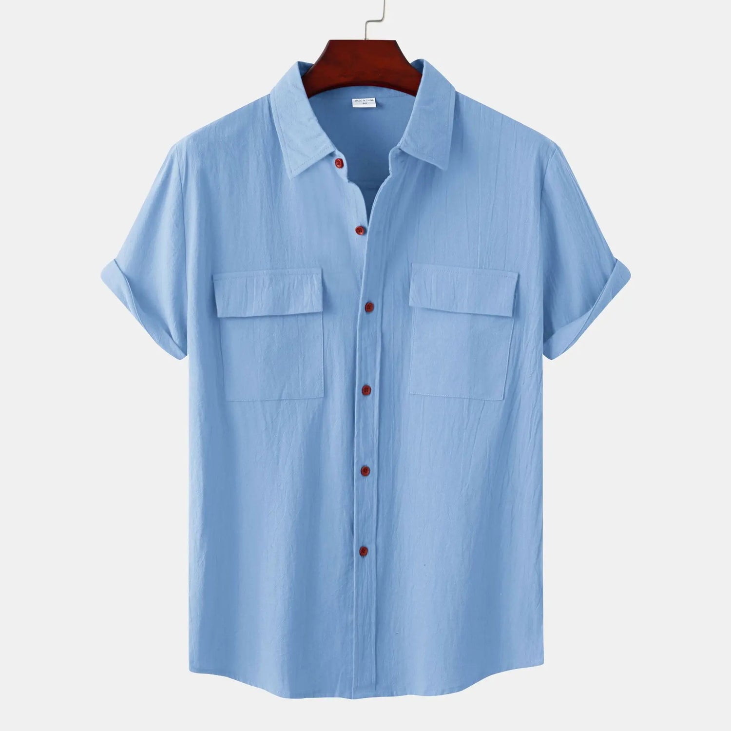 Turn Down Collar Men Shirts Solid Short Sleeve Shirts Single Breasted Casual Shirt Buttons Cardigan Sports Loose Breathable