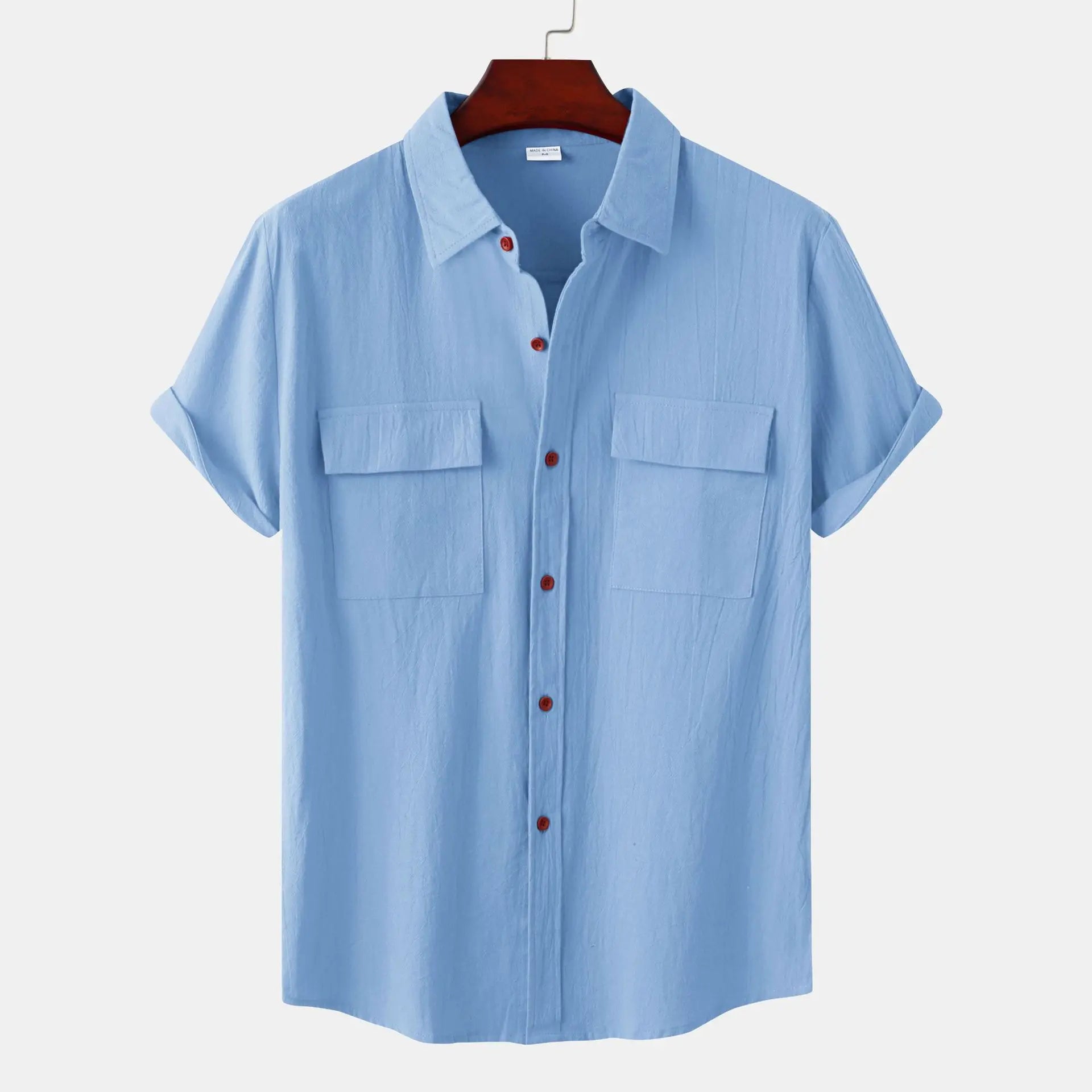 Turn Down Collar Men Shirts Solid Short Sleeve Shirts Single Breasted Casual Shirt Buttons Cardigan Sports Loose Breathable