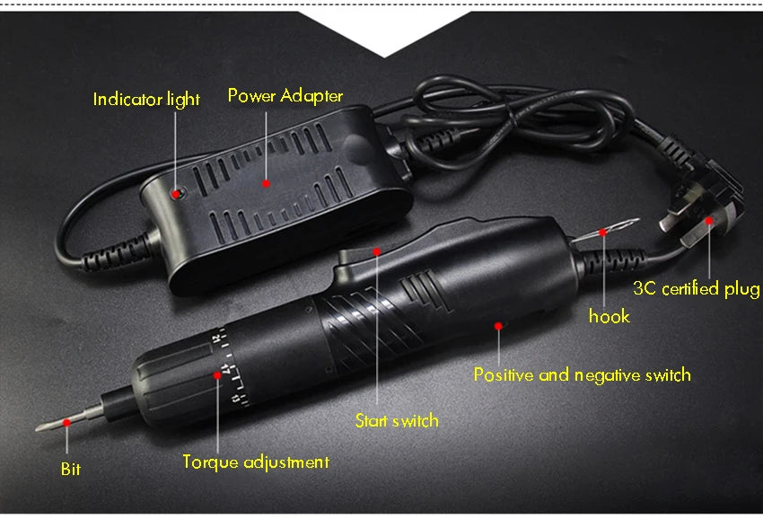 Electric Screw driver with Power Adapter, 800, 801, 802, 1/4 Interface, Adjustable Torque Power Screwdriver Screw Bit Gun