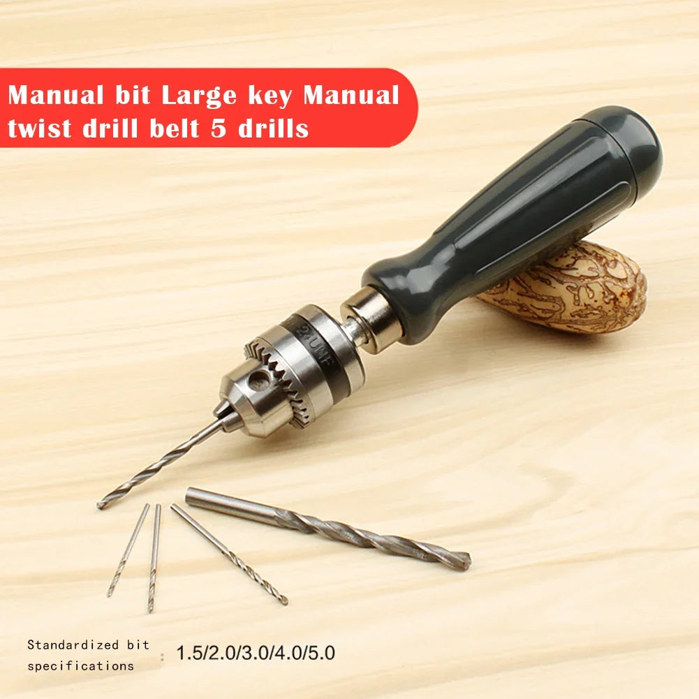 Drill Chuck Hand Drill Set with 1.5/2.0/3.0/4.0/5.0mm Bits Manual Drilling Tool Multifunction Hand Twist Drill DIY Tool