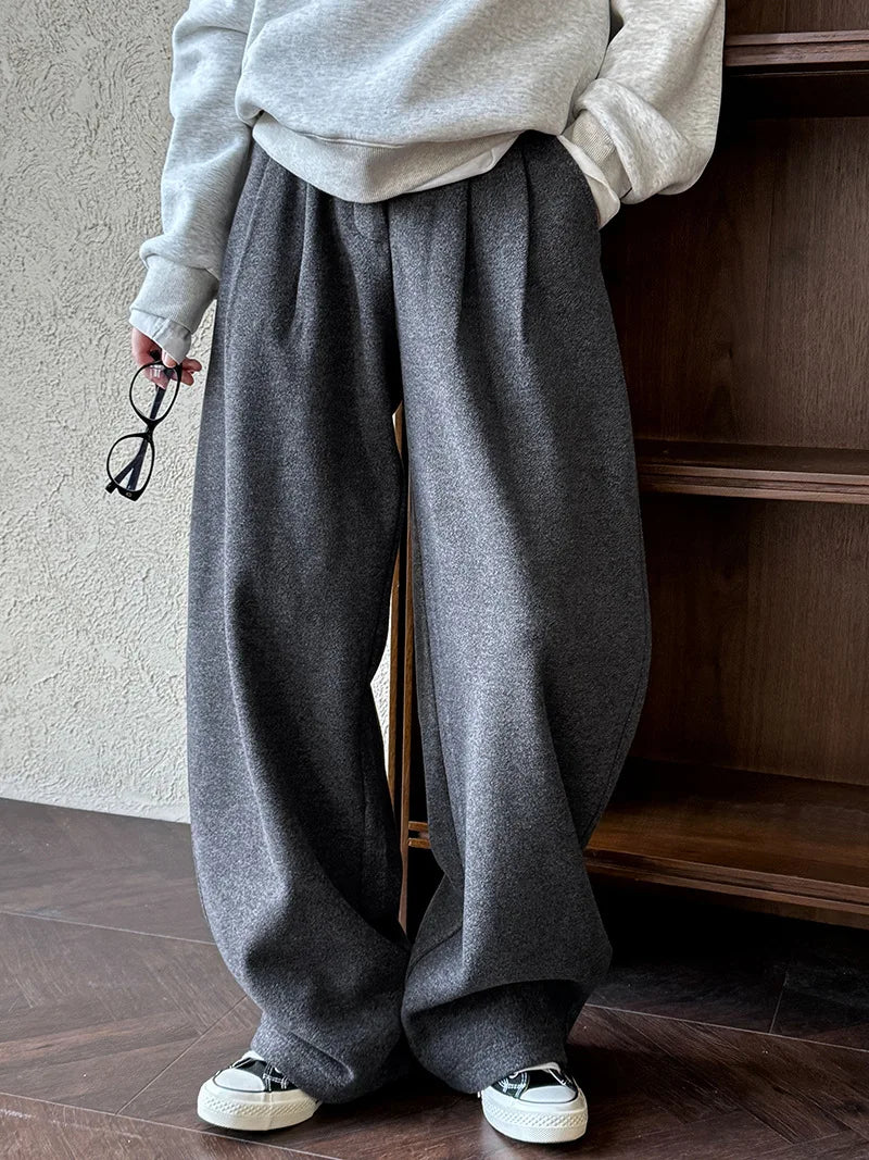 2025 Women Winter Autumn Thick Pants High Waist Wide Leg Warm Woolen Pants Fashion Clothes Vintage Pants Female Trousers