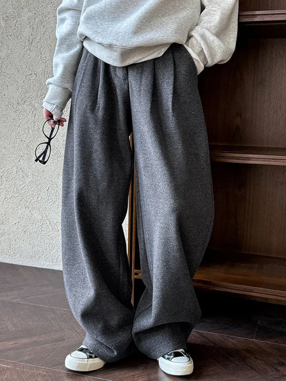 2025 Women Winter Autumn Thick Pants High Waist Wide Leg Warm Woolen Pants Fashion Clothes Vintage Pants Female Trousers